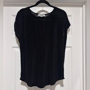 0074- Madison Grey Black Pleated Sheer Blouse Small Minimalist Chic Top